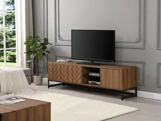 Vente-unique - CARATANA TV unit Holz, Platte SchwarzBraun - B 40 cm x H 50 cm x L 180 cm