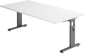 bümö® Schreibtisch O-Serie höhenverstellbar, Tischplatte 200 x 100 cm in weiß, Gestell in graphit