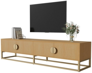HAUSS SPOLE Lowboard Esszimmerschrank mit Holzmaserung, 4 Türen, halbrunde Griffe, natur (Fernsehtisch,TV-Board,TV-Ständer, Wohnzimmermöbel, 1 St, 4 Türen), halbkreisförmigen Griffe, großzügigen Stauraum