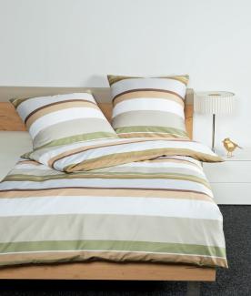 Janine J.D. Mako-Satin Bettwäsche 200x220 Streifen khaki oliv braun 87085-07