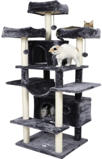 MSMASK Kratzbaum groß XXL,175cm Katzenbaum mit 3 großer Aussichtsplattform, Katzenkratzbaum für große Katzen, Sisal-Kratzstangen