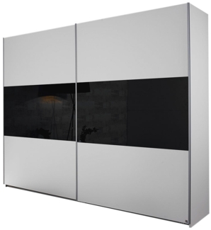 Schwebetürenschrank Linda / Loriga, Glas, Holzwerkstoff, Schwarz, Weiß, 261 x 210 x 59 cm