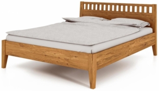 Bett Sydo 5 aus Wildeiche massiv 80x200 cm mit Holzkopfteil und Holzbeinen