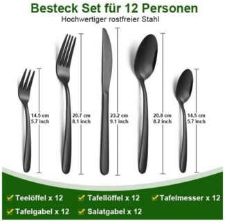 LuxusKollektion Kochbesteck-Set Besteck Set 12 Personen Edelstahl Gabeln Löffel Messer Schwarz 60pcs