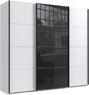 Schwebetürenschrank Kleiderschrank B225 cm H208 cm 3-türig Weiß, 1x Tür Glas Schwarz