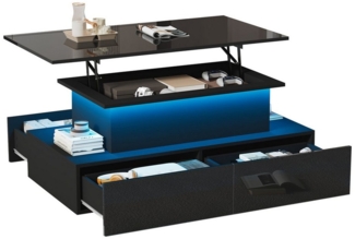 OKWISH Couchtisch mit Stauraum (Satztisch, Wohnzimmertisch, Beistelltisch, 1-St, 4 Schubladen, 1 versteckten Stauraum), Hochglanz-Couchtisch mit LED-Beleuchtung