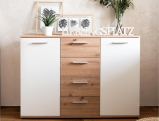 Möbelando 'Jacklin' Sideboard, Spanplatte, 120 x 35 x 85 cm , Artisan Eiche / Weiß
