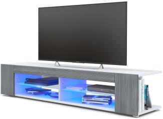 Vladon Lowboard Movie, TV-Kommode mit 4 offenen Fächern und Zierleisten, Weiß matt/Avola-Anthrazit, inkl. LED-Beleuchtung blau (134 x 29 x 39 cm)