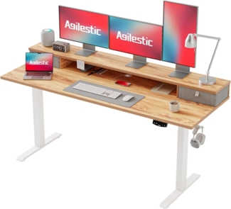 Höhenverstellbarer Schreibtisch 160x60 cm mit 2 Schubladen Elektrisch Hellbraun