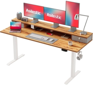 Höhenverstellbarer Schreibtisch 160x60 cm mit 2 Schubladen Elektrisch Hellbraun