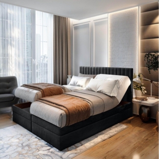 TRADA Boxspringbett ADELE mit Taschenmatratze & Topper 180x200 cm (Set, Bett (zwei Bettkasten) + Matratz + Topper), Elektrische Zahnstangenverstellung per Fernbedienung