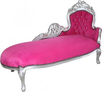 Casa Padrino Barock Chaiselongue "King" Rosa / Silber mit Bling Bling Glitzersteinen
