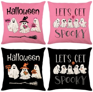 BTTO Kissenhüllen Halloween Kissenbezug 45X45cm, Quadratisch Dekokissen, (4 Stück), Sofakissen Couchkissen für Halloween Weihnachten