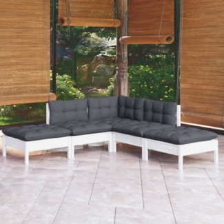 vidaXL 5-tlg. Garten-Lounge-Set mit Kissen Weiß Kiefernholz 3096311