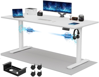 JUMMICO Höhenverstellbarer Schreibtisch 160x80 cm, Elektrisch mit Dualmotor, 100 kg Tragkraft & Kabelmanagement, 3 Höhenspeicher & USB-C, Stehschreibtisch für Homeoffice (Weiß)