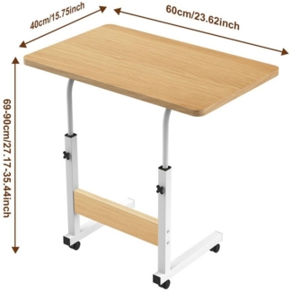 JEOBEST Computertisch Beistelltisch Höhenverstellbar (69-90cm) Laptoptisch auf Rollen, Mobiler Beistelltisch Pflegetisch für Bett und Sofa