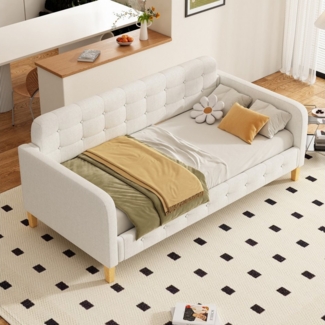 HAUSS SPOLE Schlafsofa 90x200 cm Tagesbett, Knopfnagelverzierung, einfach und stilvoll, Beige, Hausbett 90*200cm, ohne Matratze