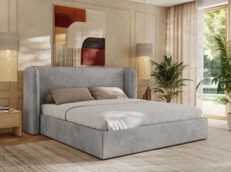 Polsterbett Bett mit Holzlattenrost Schlafzimmer Bett Doppelbett gepolstertes Kopfteil Foam Matratze - EMORA CLASSIC - 180x200 cm - Hellgrau Velvet - MIRO LUX
