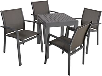 Garten-Sitzgruppe CHIARA 5-tlg. - Kunststoff, Dunkelgrau | Gartenmöbel-Set Gartengarnitur Garten-Essgruppe mit Stühlen und Esstisch