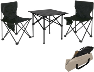 Campingset HWC-N50, Tisch 2x Stuhl Klappstuhl Anglerstuhl faltbar, Metall ~ schwarz