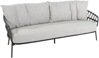 CALPI Living Sofa, Flat-Rope in Anthrazit, Edelstahlgestell, inkl. 3 Kissen in Hellgrau aus Olefin