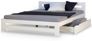 Doppelbett Kiefer 140x200 weiß inkl. Bettkasten