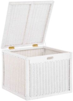 Krines Home Wäschekorb Korb mit Deckel Rattan geflochten Regalkorb, Schrankkorb Aufbewahrung, Kubus Groß