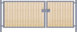 Elektrisches Einfahrtstor Premium-Line (2-flügelig) mit Holzfüllung senkrecht asymmetrisch anthrazit B: 450 cm H: 200 cm