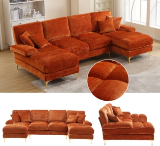 LVHOM Loungesofa 272x136x88 cm, 4-6 Personen, 6-Sitzer Chenille U-Shape Sektionssofa/Modulares Sofaset/Schlafsofa/Ecksofa/Relaxliege