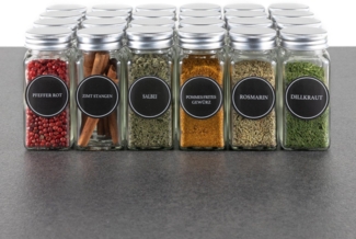 Hanseküche Gewürzbehälter Gewürzgläser Set mit Streueinsatz, Glas, (24 Gewürzgläser, 1-tlg, Set inkl. Zubehör), inkl. Ersatzstreueinsätze, Trichter und Reinigungsbürste