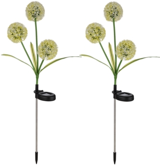 2er Set LED Solarleuchte, Pusteblume gelb, Edelstahl, H 75 cm