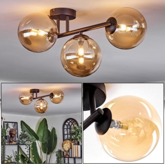 hofstein Deckenleuchte 3-flammige Deckenlampe aus Metall/Glas in Schwarz/Bernstein, ohne Leuchtmittel, im Retro/Vintage-Design (Schirme Ø 15 cm), G9