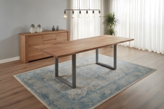 Esstisch Baumkante Akazie natur 180(280)x90 Ansteckplatten silber ADINA 70216202