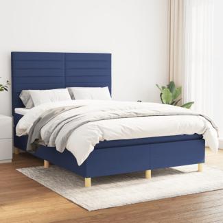 vidaXL Boxspringbett mit Matratze Blau 140x200 cm Stoff 3142423