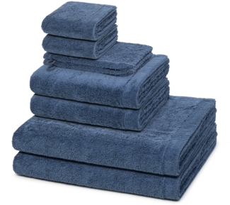 Cawö Lifestyle 8 tlg. Frottier-Set - 2 X Handtuch (50 X 100cm), 2 X Duschtuch (70 X 140cm), 2 X Gästetuch (30 X 50cm), 2 X Waschhandschuh (16 X 21cm) - 520 g/m2 - Nachtblau