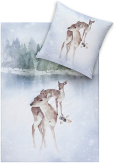 Estella Bettwäsche Iceland 4456 101 Schnee Kuschelflanell 135 x 200 + 80 x 80 cm