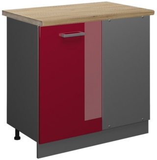 Vicco Eckunterschrank R-Line, Bordeaux Hochglanz/Anthrazit, 86 cm, AP Eiche