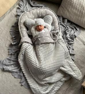 Loolay Bettnestchen MINKY/ Baumwolle BABYNEST Babykokon Geschenk Babyaustattung SETS, (MUSTER: Sterne GRAU/ MINKY Grau, SOLO oder im SETS, 3-tlg, PREMIUM BABYGESCHENK Neugeborene Nestchen, Babynestchen, Reisebett), LOOLAY® - 100% Europäische Stoffe und...