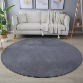 Homtex Teppich, Ø 120 cm Rund, Runde Teppich, Kurzflor Flauschig Weich, Einfarbig, Felloptik, Soft