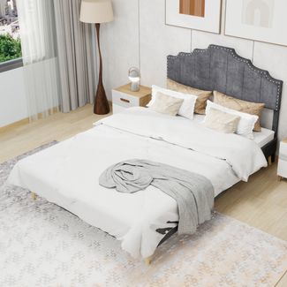 Flieks Doppelbett 160x200cm, Polsterbett mit Nieten Kopfteil, Grau