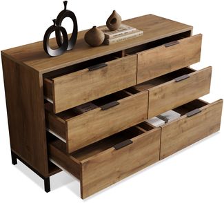 Merax Kommode, Sideboard mit 6 Schubladen, 120 x 40 x 76 cm in Dunkle Eiche, Sideboard Highboard für Schlafzimmer & alle Wohnräume