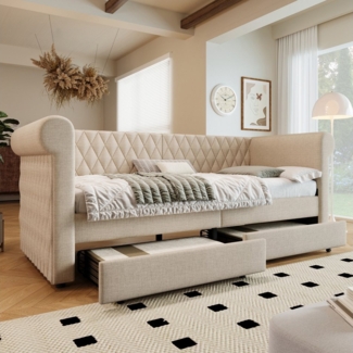 Merax Daybett (1 tlg), Schlafsofa Tagesbett 90x200cm mit 2 Schubladen & Lattenrost, Leinen