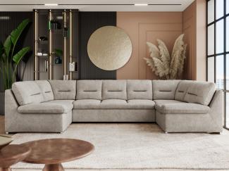 Ecksofa, Sofa big XXL, Wellenfedern, Wohnlandschaft XXL, mit Schlaffunktion - COMODO U - Beige Stoff