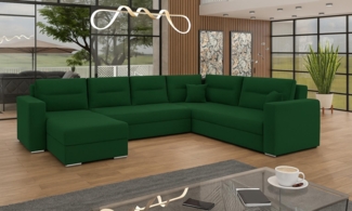 AX LIVING Ecksofas groß Lovere 314 Sofa dunkelgrün mit Schlaffunktion