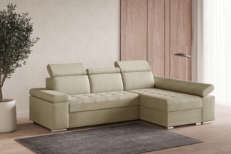 MOEBLO Ecksofa LUKA, modernes Schlafsofa, bequemes Sofa mit Liegefunktion, verstellbare Kopfstützen Sofa, Sofa mit Bettkasten, Ecksofa mit eleganten Metallfüßen, gemütliches Sofa für Wohnzimmer, Schlafsofa mit Stauraum, hochwertiges Ecksofa Stoff, mode...
