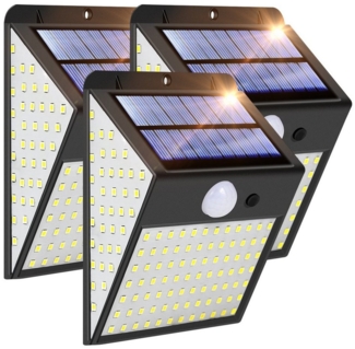 Rosnek LED Außen-Wandleuchte Solar, 300° Beleuchtungswinkel, Bewegungssensor, für Garten Zaun, weißes Licht, wasserdicht, Terrasse Eingangstür