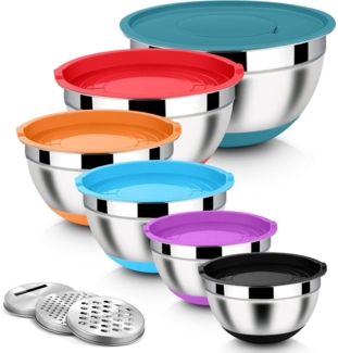 Homikit Rührschüssel Set Edelstahl Salatschüssel mit Reibeaufsätzen Luftdichtem