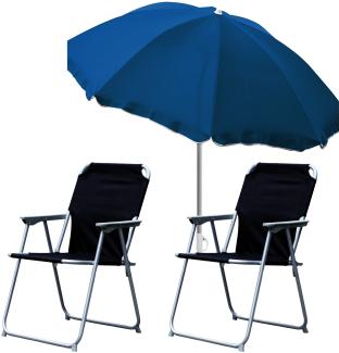 2x Campingstuhl Klappstuhl Schwarz + Sonnenschirm Ø180cm Dunkelblau