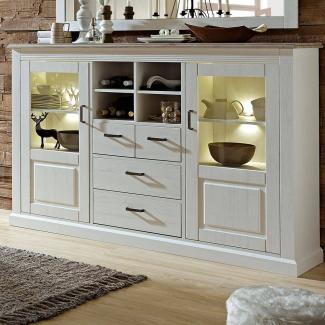 Landhaus Highboard inkl. LED-Beleuchtung LEER-55 in Pinie weiß mit Abs. taupe, B/H/T ca. 180/120/42cm