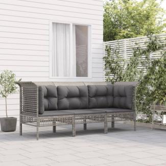 vidaXL 3-tlg. Garten-Lounge-Set mit Kissen Grau Poly Rattan 3187474